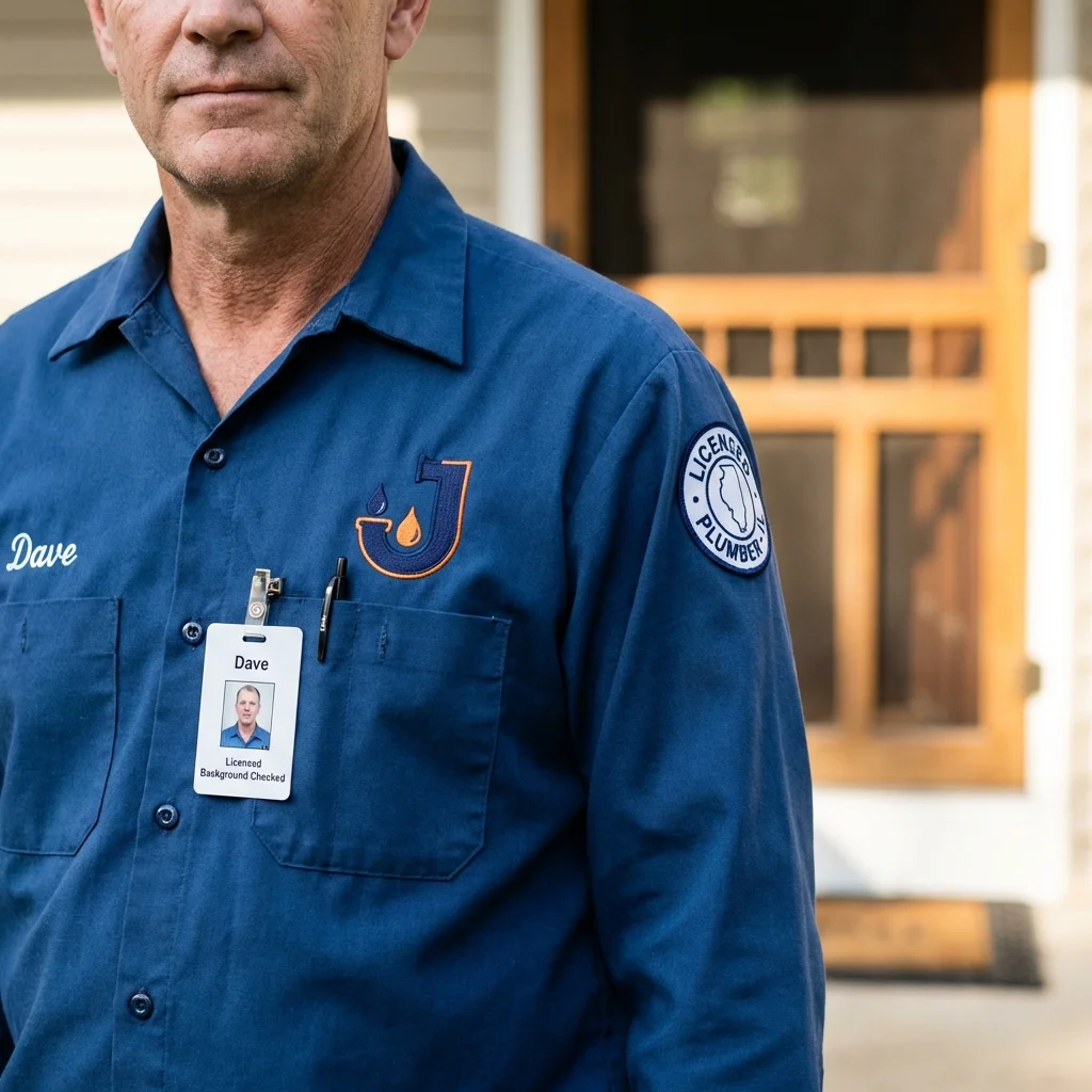 Licensed plumber showing ID badge in Portsmouth, OH