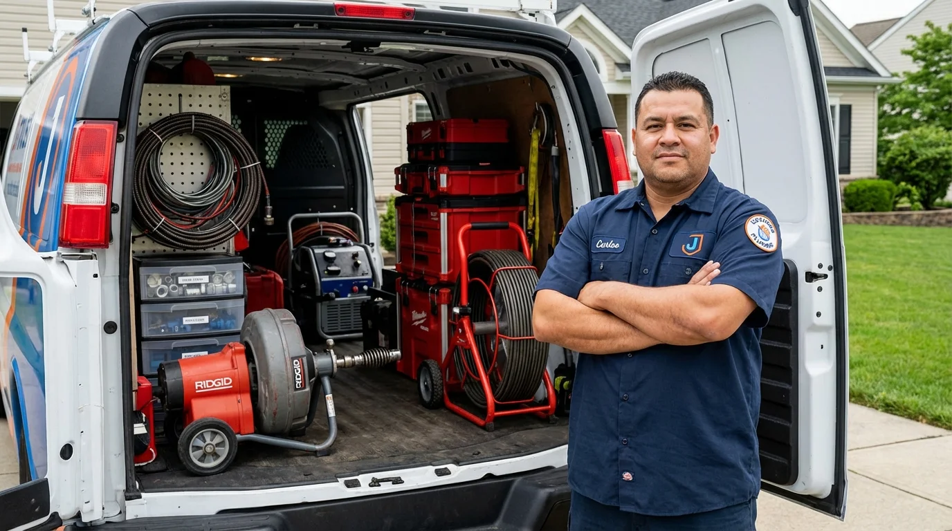 Professional drain cleaning equipment and Johns Plumbing LLC plumber in Portsmouth