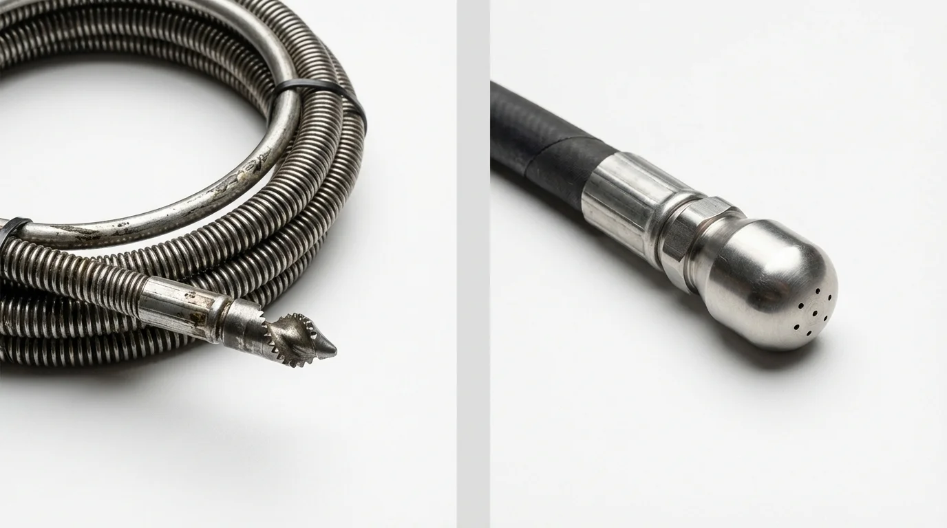 Drain snake cable and hydro jetting nozzle used for drain cleaning in Portsmouth, OH