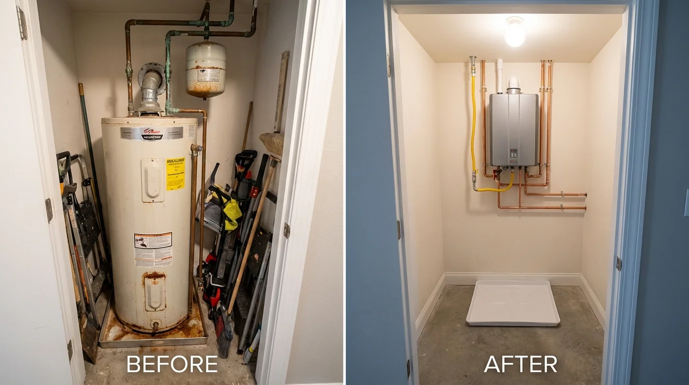 Tank water heater versus wall-mounted tankless unit comparison for Portsmouth, OH homeowners