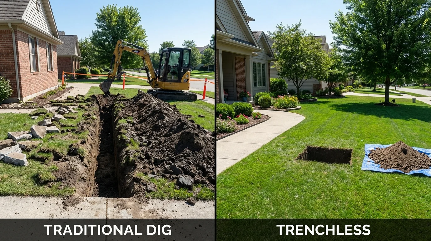 Trenchless sewer repair with minimal yard damage versus traditional excavation in Portsmouth, OH